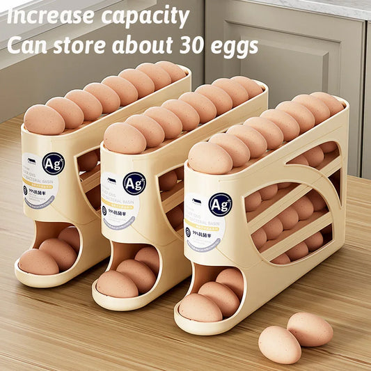 4 Layers Automatic Rolling Egg Holder Rack Storage Box Container Can Hold 30 Eggs High Quality Egg Rack Kitchen Fridge Organizer