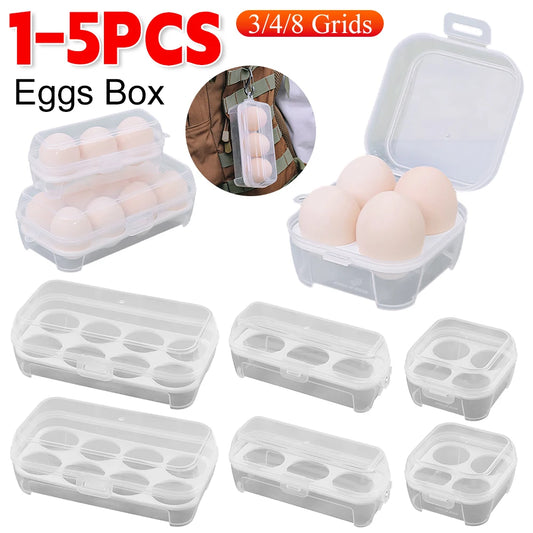 1/3/5pcs Portable Eggs Box 3/4/8 Grids Egg Holder with Lid Outdoor Camping Picnic Egg Storage Box Transparent Kitchen Organizer