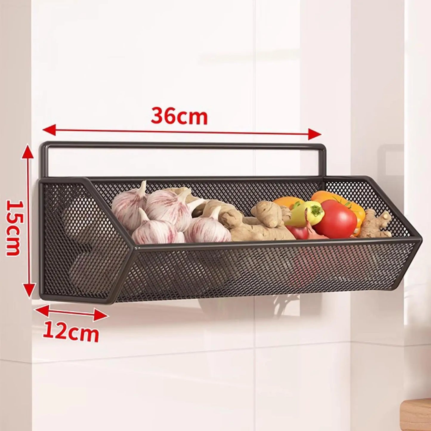 Hanging Wall Basket Space Saving Kitchen Organizer Wall Mounted Metal Hanging Rack for Home Restaurant Kitchen Onion Fruit
