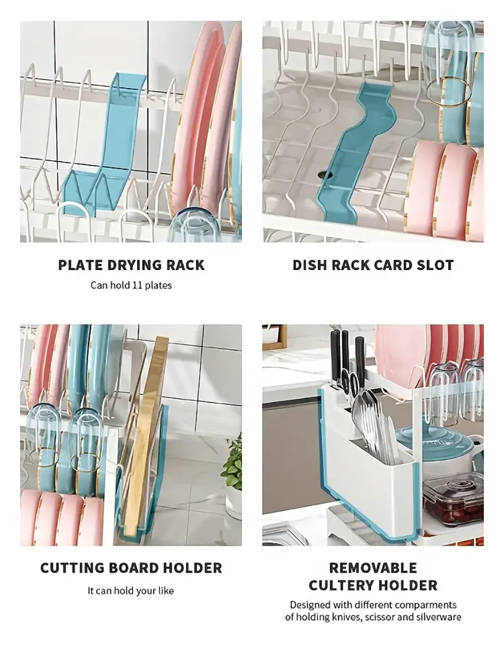 Dish Drying Rack, 2 Tier Large Dish Drying Rack for Kitchen Counter with Drainboard Stainless Steel Dish Drainer for Dish&Cup