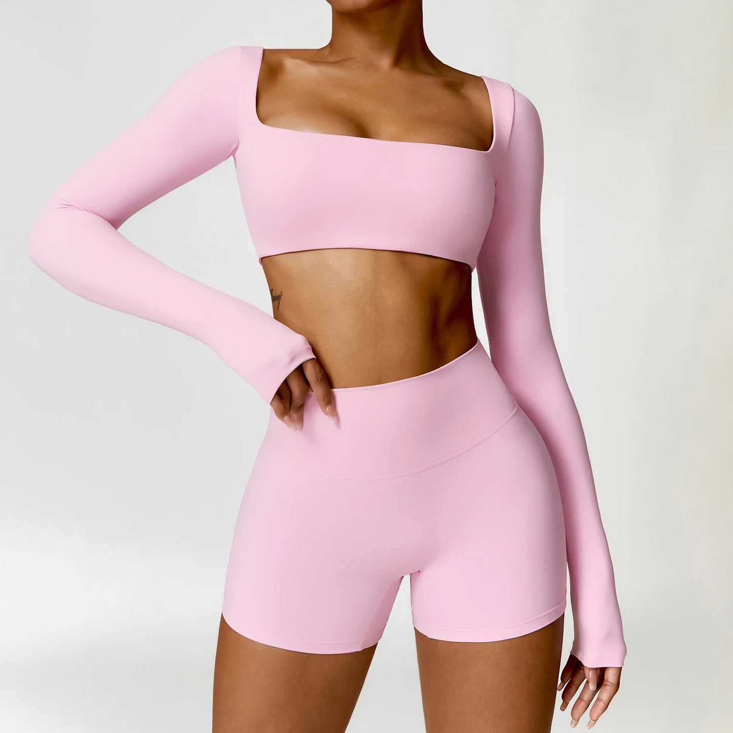 Ctenkevet Long sleeve Shirt Sports Set Women Fitness Yoga Suit Crop Top High Waist Gym Set Women Quick-Dry 2Pcs Yoga Clothes