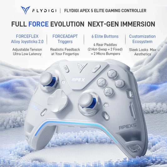 Flydigi APEX5 Elite Wireless Gaming Controller – Power Feedback, Charging Dock for PC, Switch 2, Mobile & Steam