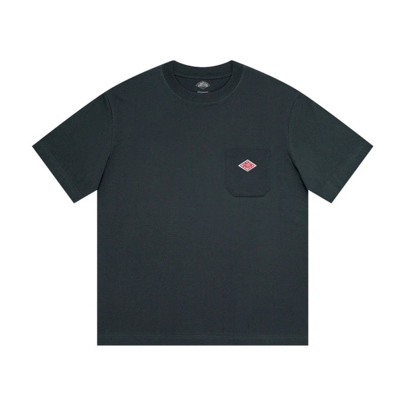 2025 Hot Sales Japanese Style Men and Women's Solid Pure Cotton Embroidery Pocket T-Shirt Short Sleeve Tee Simple Fashion Brand