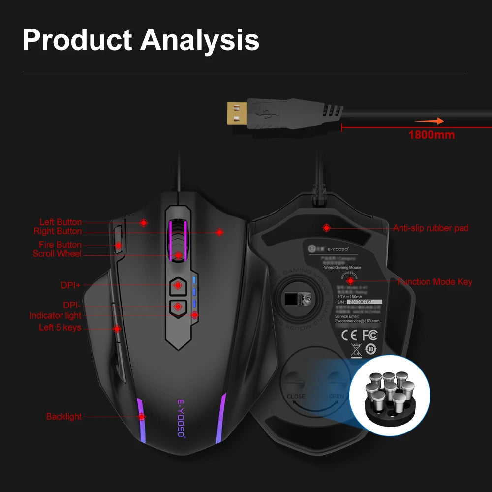 E-YOOSO X-41 USB Wired RGB Gaming Mouse 12400 DPI PAW3327 10 buttons programmable game Optical mice for Computer PC Laptop