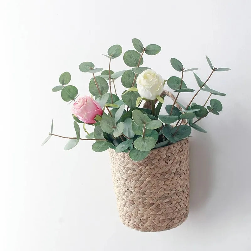 5Pc 3D Feel Latex Film Eucalyptus Leaf 3 Forks Artificial Green Plants Wedding Flower Arrangement Bouquet Luxury Home Decoration