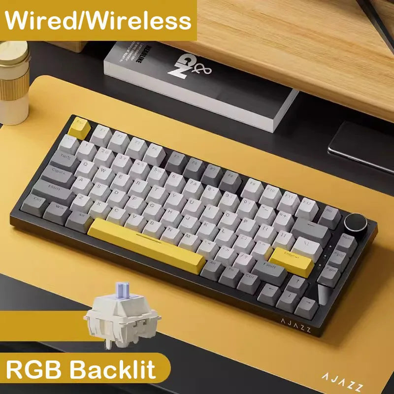 AJAZZ AK820 Wired & Wireless Mechanical Gaming Keyboard,70% Layout,Pluggable Switches,Tri-Mode Connectivity (USB/Bluetooth/2.4G）