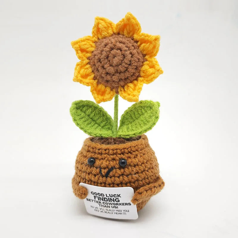 Crochet Flower Artificial Tulip Potted Finished Hand Woven Plants Knitted Sunflower Wedding Gift for Guests Home Decoration