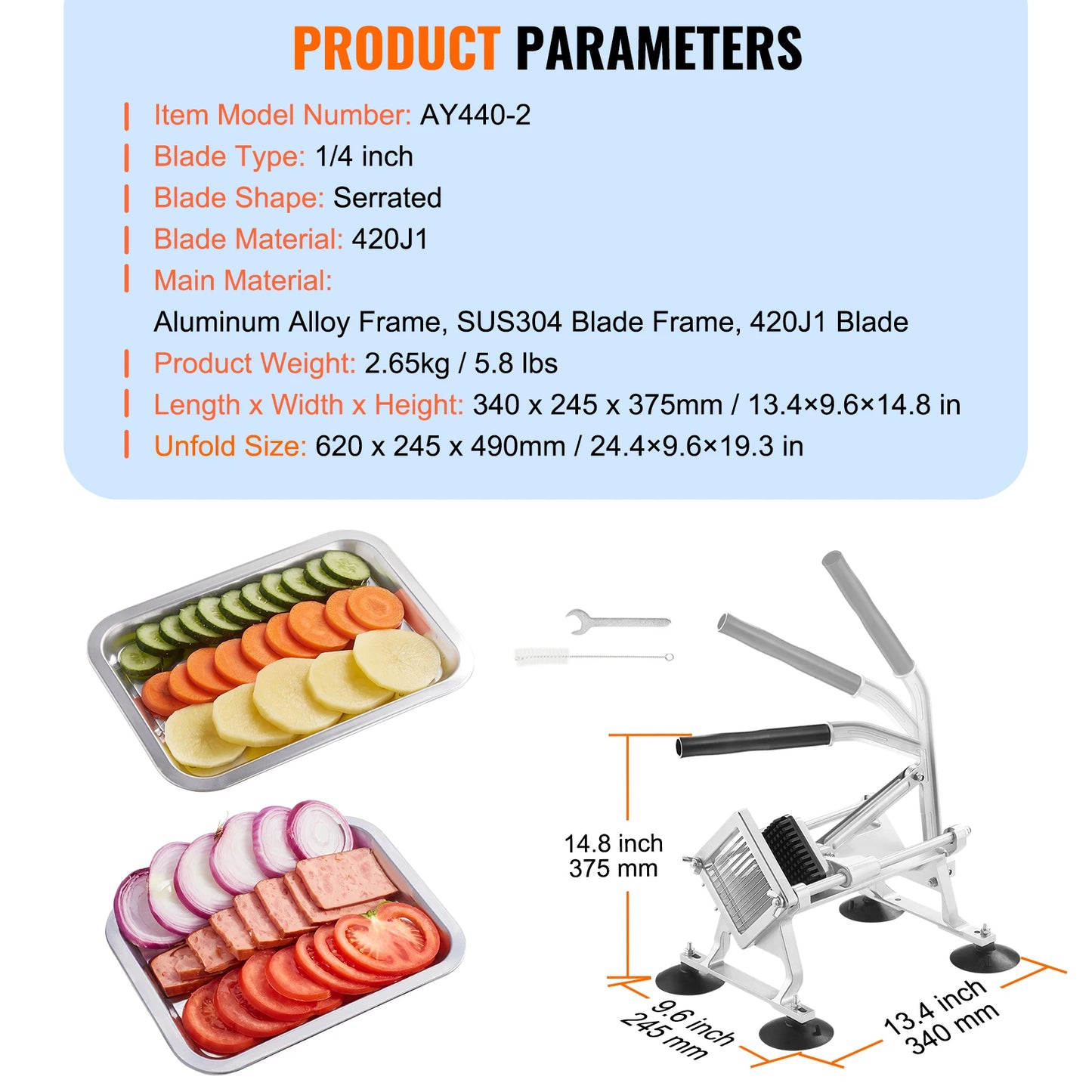 SucceBuy Commercial Vegetable Slicer 1/4 inch Stainless Steel and Aluminum Alloy for Radishes Onions Potatoes Lemons