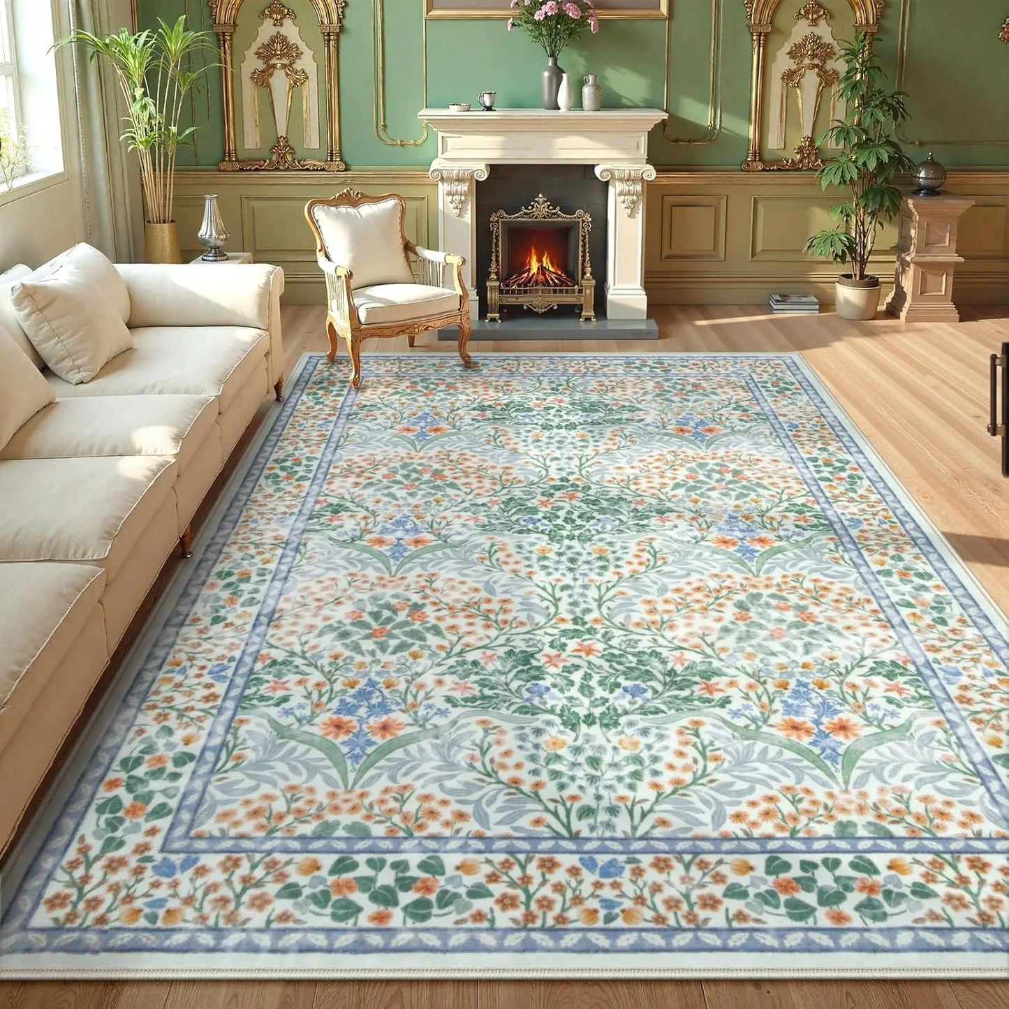 Pink Living Room Carpet Large Machine Washable Carpets Bedroom Bedside Floor Mat Home Decoration Bohemian Flower Non-Slip Rug 카펫