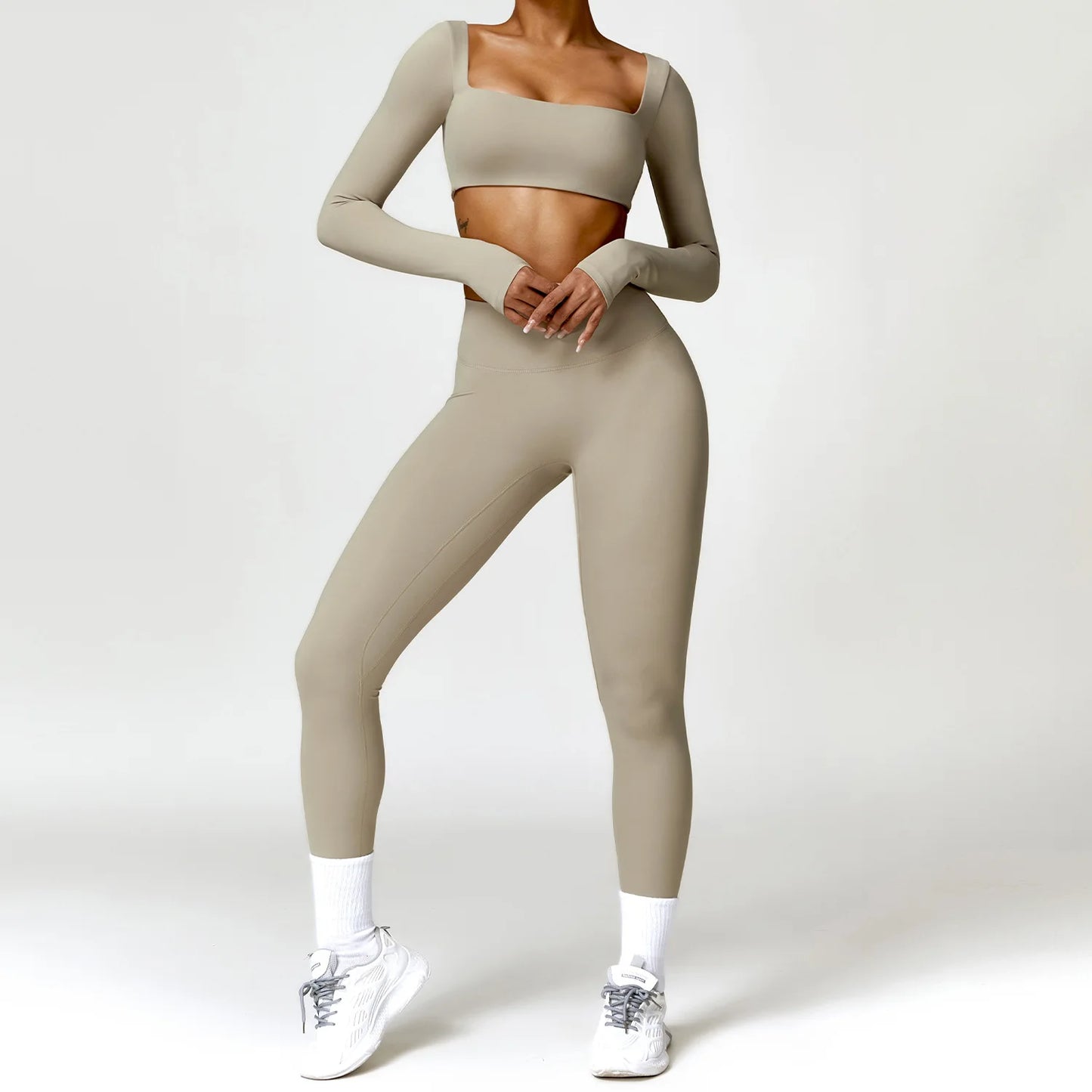 Ctenkevet Long sleeve Shirt Sports Set Women Fitness Yoga Suit Crop Top High Waist Gym Set Women Quick-Dry 2Pcs Yoga Clothes