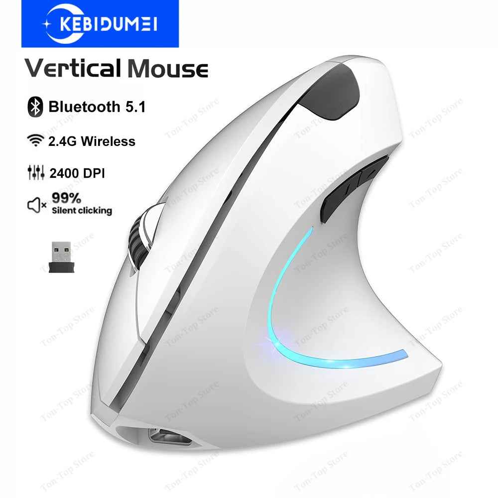 Vertical Mouse Ergonomic Mouse 2.4G Wireless Mouse Bluetooth 5.1 Mouse Rechargeable Mice Silent Mouse 2400 DPI for PC Laptop