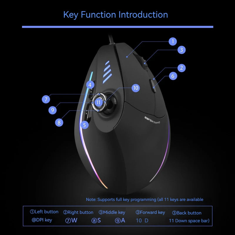 ZELOTES C18 Upright Mouse 11 Key Optical Mouse 10000DPI Support Programming Comfortable Gaming Mouse