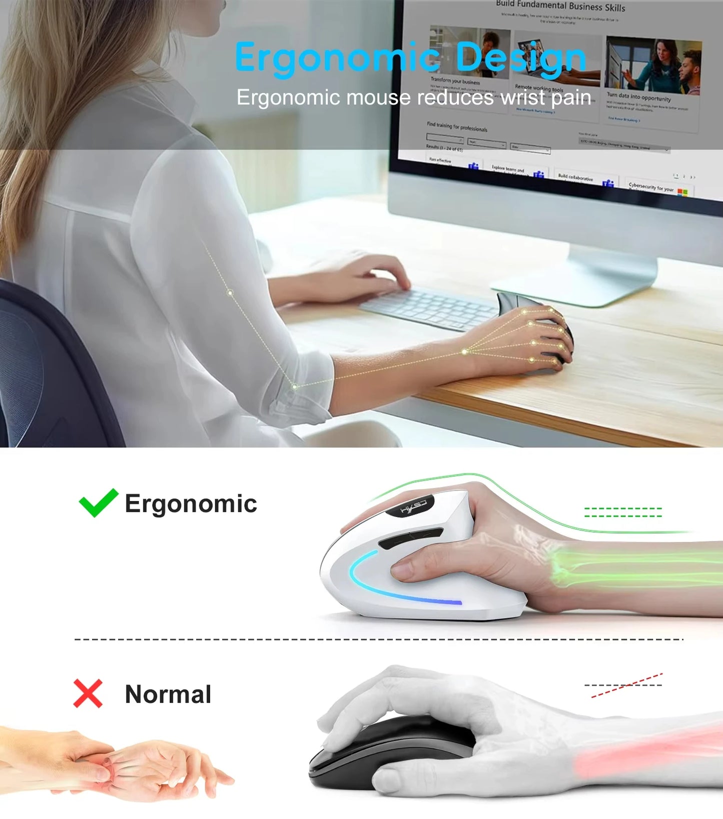 Vertical Mouse Ergonomic Mouse 2.4G Wireless Mouse Bluetooth 5.1 Mouse Rechargeable Mice Silent Mouse 2400 DPI for PC Laptop