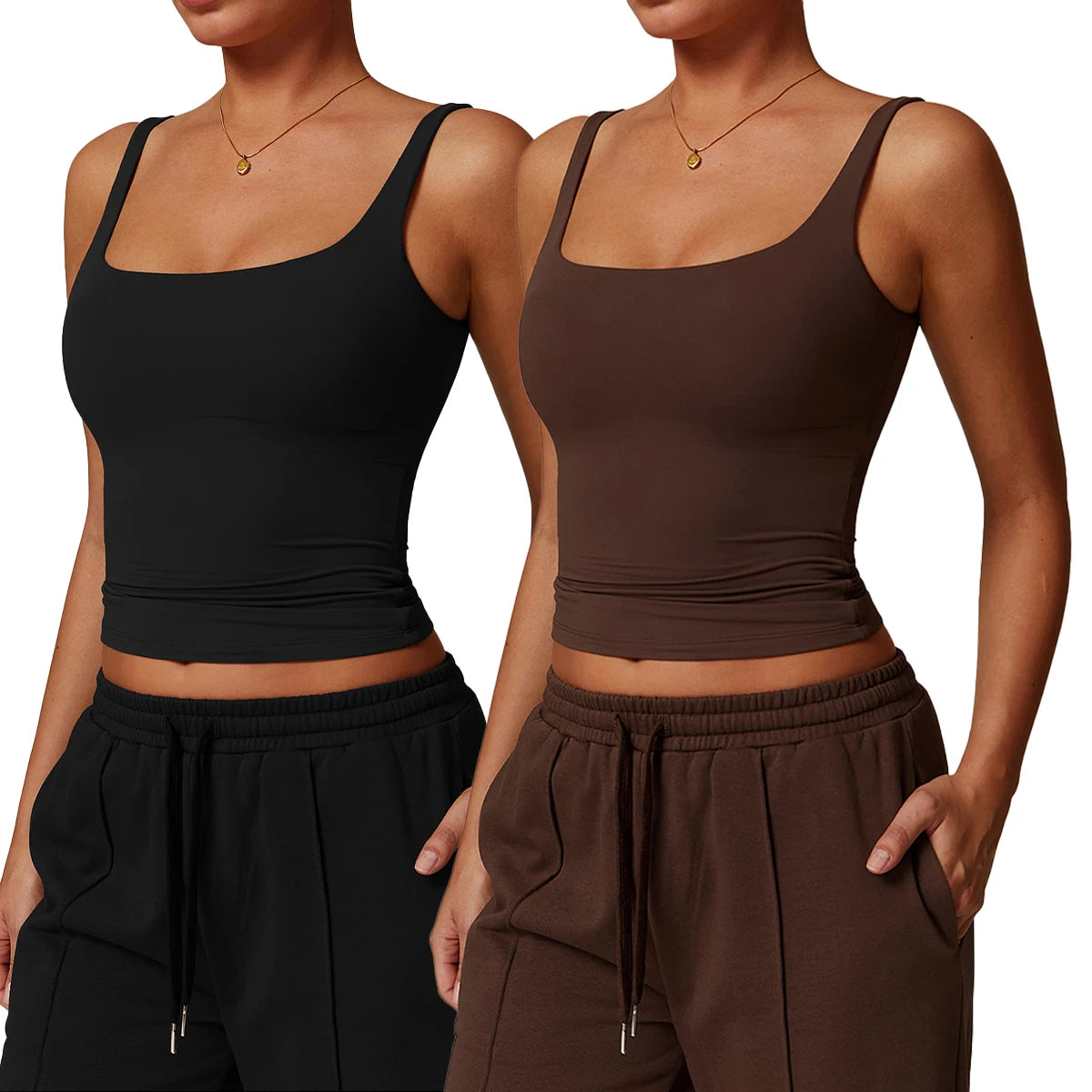 2-Piece Women's Workout Yoga Tank Top Quick-Dry Gym Sports Vest Female Running Tight Top Women U-Back Fitness Underwear
