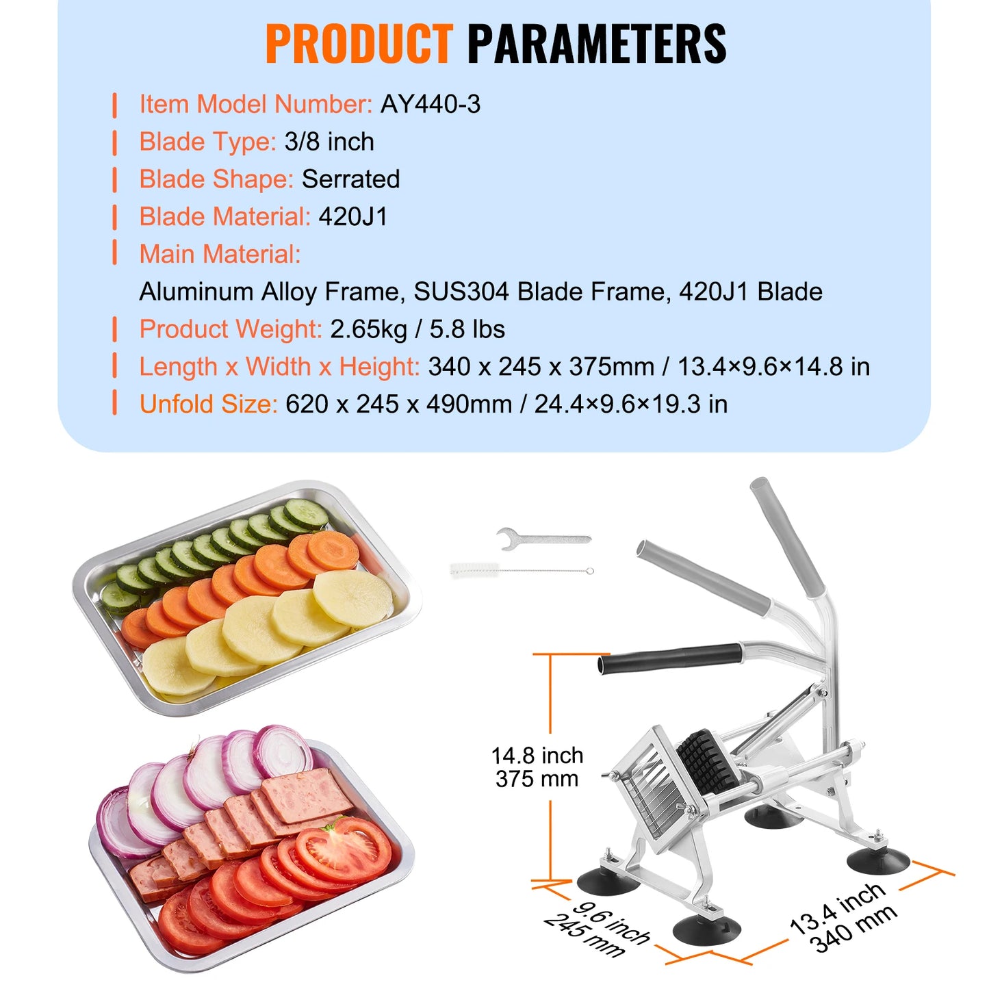 SucceBuy Commercial Vegetable Slicer 1/4 inch Stainless Steel and Aluminum Alloy for Radishes Onions Potatoes Lemons