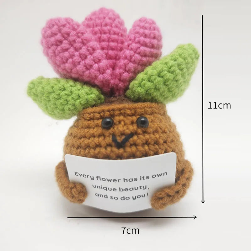 Crochet Flower Artificial Tulip Potted Finished Hand Woven Plants Knitted Sunflower Wedding Gift for Guests Home Decoration