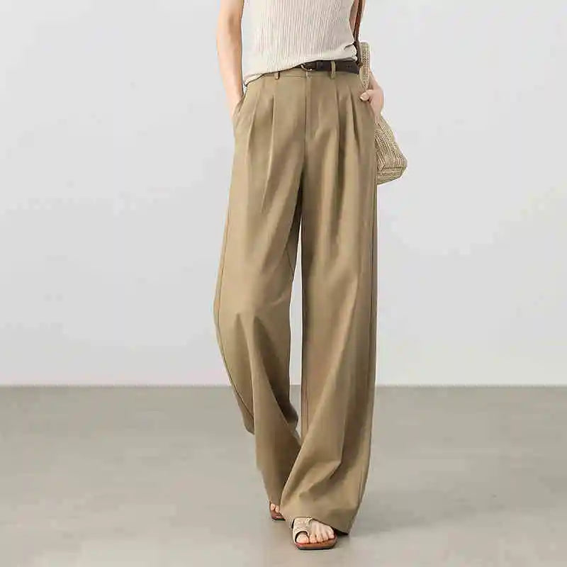 SENTUBILA Lyocell Straight Women's Pants 2025 Spring Summer Fashion Commute Solid High-waist Folds Pockets Trousers 152K58427