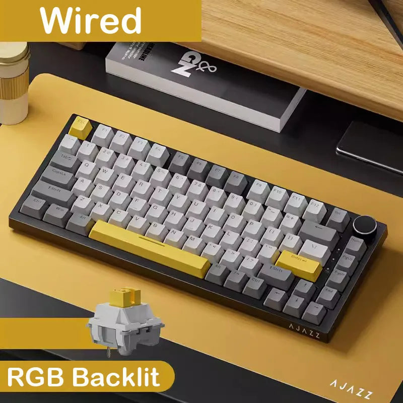 AJAZZ AK820 Wired & Wireless Mechanical Gaming Keyboard,70% Layout,Pluggable Switches,Tri-Mode Connectivity (USB/Bluetooth/2.4G）