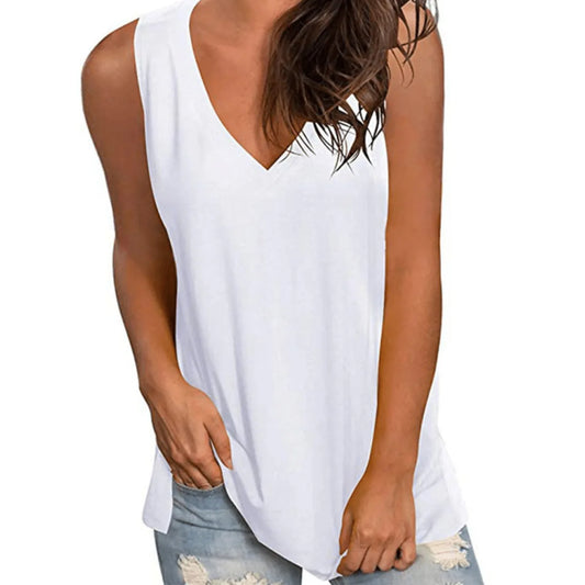 Summer Plus Size S-5XL Solid Color Loose V-Neck Sleeveless T-Shirt Fashion Multicolor Home Undershirt Tops Women