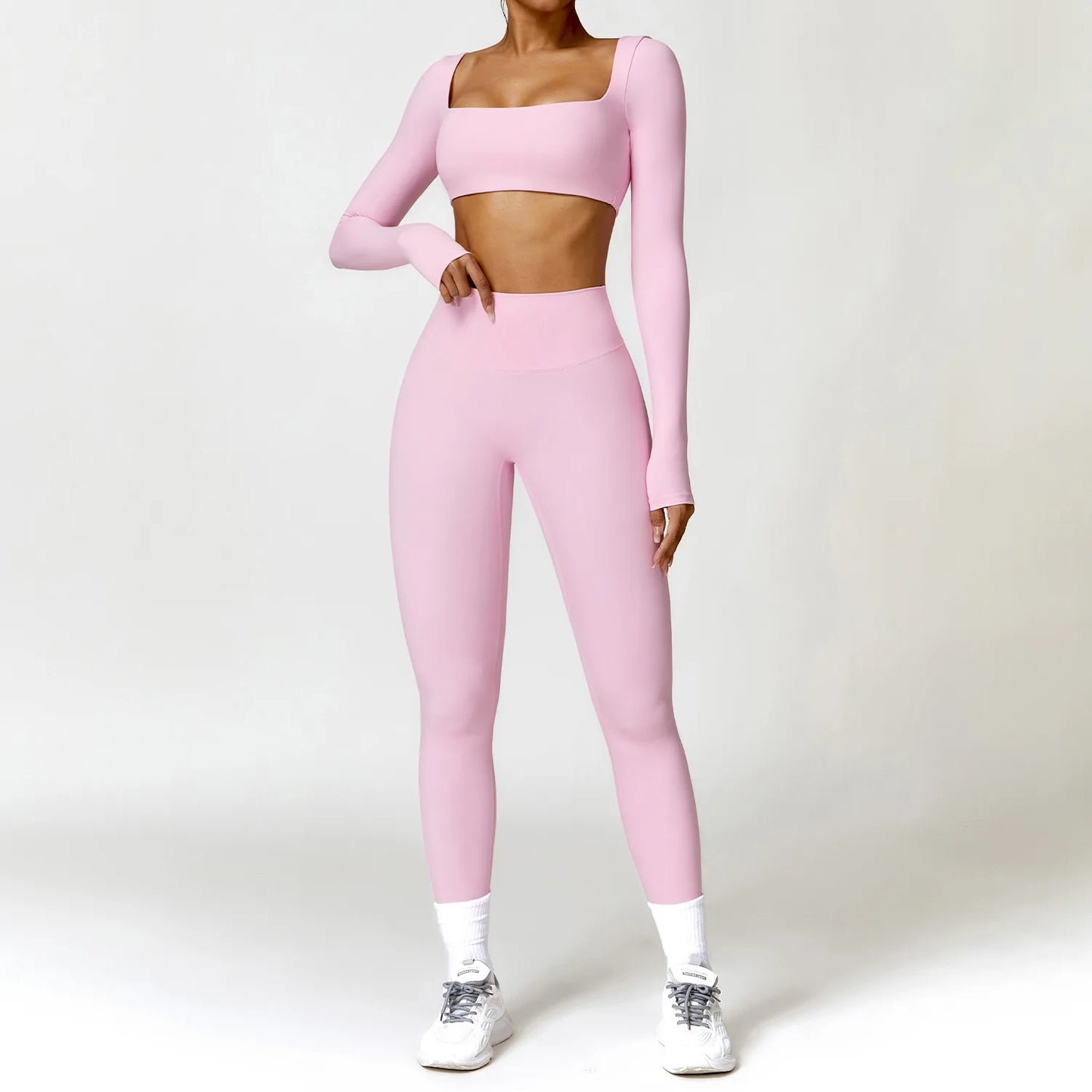 Ctenkevet Long sleeve Shirt Sports Set Women Fitness Yoga Suit Crop Top High Waist Gym Set Women Quick-Dry 2Pcs Yoga Clothes