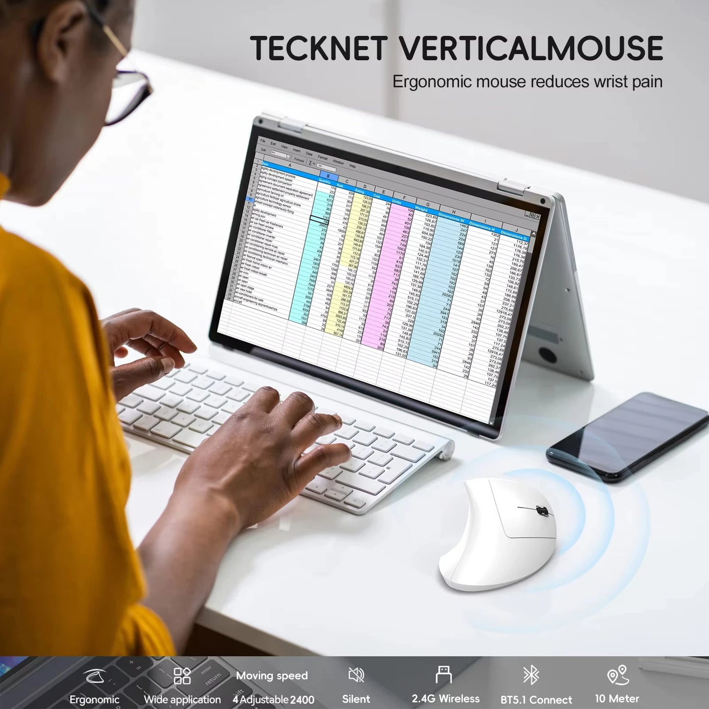 Vertical Mouse Ergonomic Mouse 2.4G Wireless Mouse Bluetooth 5.1 Mouse Rechargeable Mice Silent Mouse 2400 DPI for PC Laptop