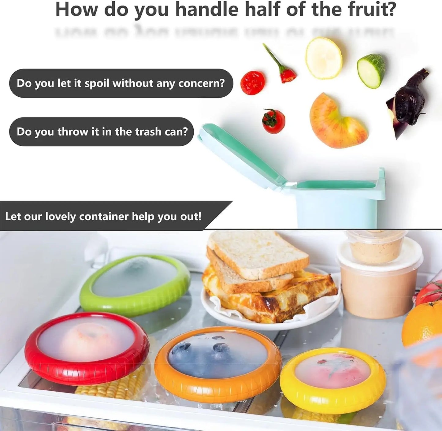 4pcs Reusable Portable Silicone Preservation Seal Cover Lemon Tomato Fruit Vegetable Storage Box for Kitchen Tools Storage Bins