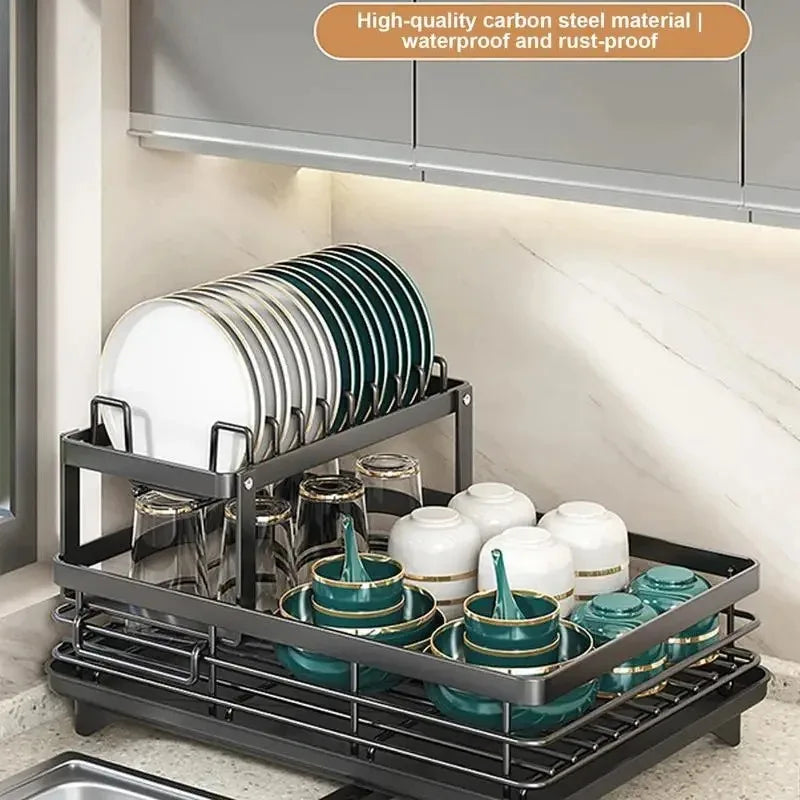 Tableware filter Dish Drying Rack Adjustable Kitchen Plates Organizer with Drainboard Over Sink Countertop Cutlery Storage Holde