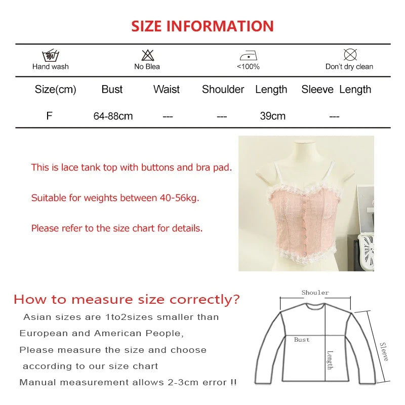 Women Sexy Lace Tank Top Sweet Off Shoulder Button Tube Top With Bra Pad Elastic Pleated Backless Camisole Y2K Fashion New