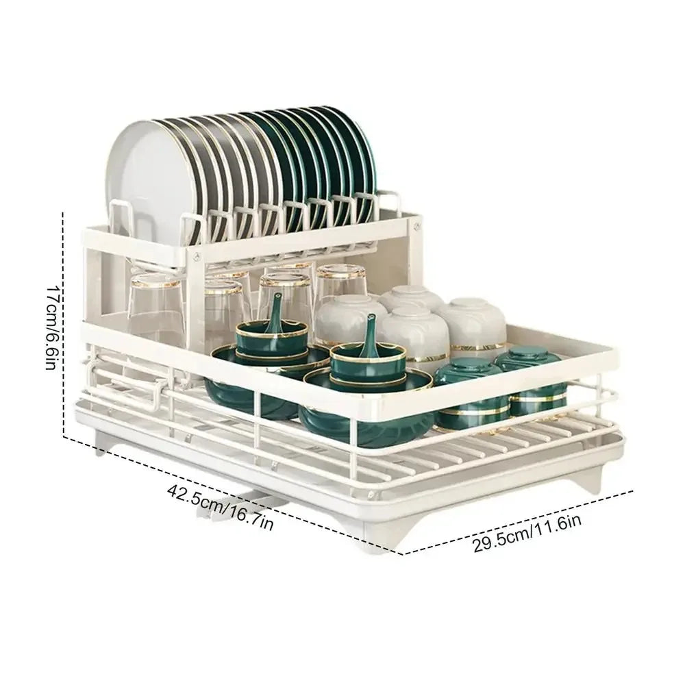 Tableware filter Dish Drying Rack Adjustable Kitchen Plates Organizer with Drainboard Over Sink Countertop Cutlery Storage Holde