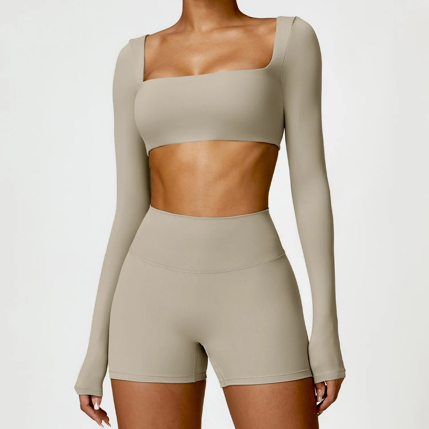 Ctenkevet Long sleeve Shirt Sports Set Women Fitness Yoga Suit Crop Top High Waist Gym Set Women Quick-Dry 2Pcs Yoga Clothes