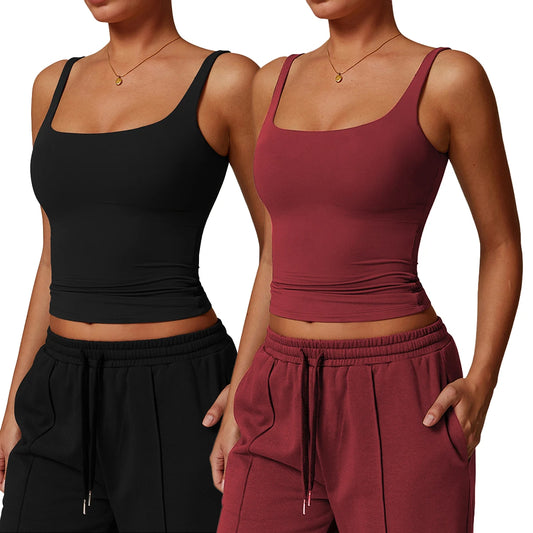 2-Piece Women's Workout Yoga Tank Top Quick-Dry Gym Sports Vest Female Running Tight Top Women U-Back Fitness Underwear