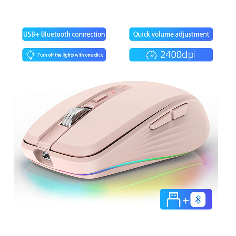 HXSJ M303 2.4G Dual Mode Ergonomic Lightweight RGB Backlit 6-Button 700mAh Wireless USB Mouse for Office Gaming Wholesale Laptop