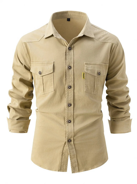 Men's autumn and winter new elastic washed cotton and linen long-sleeved shirt European size casual business lapel fashion tops