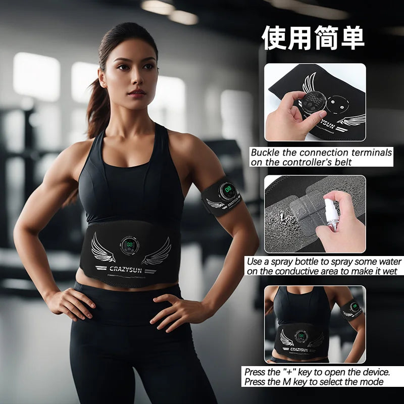 Smart Muscle Toner EMS Muscle Stimulator Electric Abdominal Toning Belt USB Recharge Body Slimming Massager Weight Loss Fitness