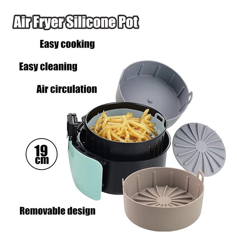 Round Reusable Air Fryer Silicone Pot Air Fryer Mat Fried Chicken Basket Oven Baking Pizza Tray Air Fryer Accessories 16 cm 19cm