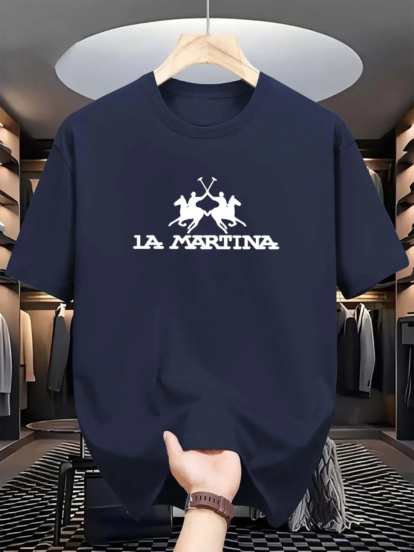 Men's summer 100% pure cotton fashionable casual loose sports LA MARTINA pattern printed round neck short sleeved T-shirt top