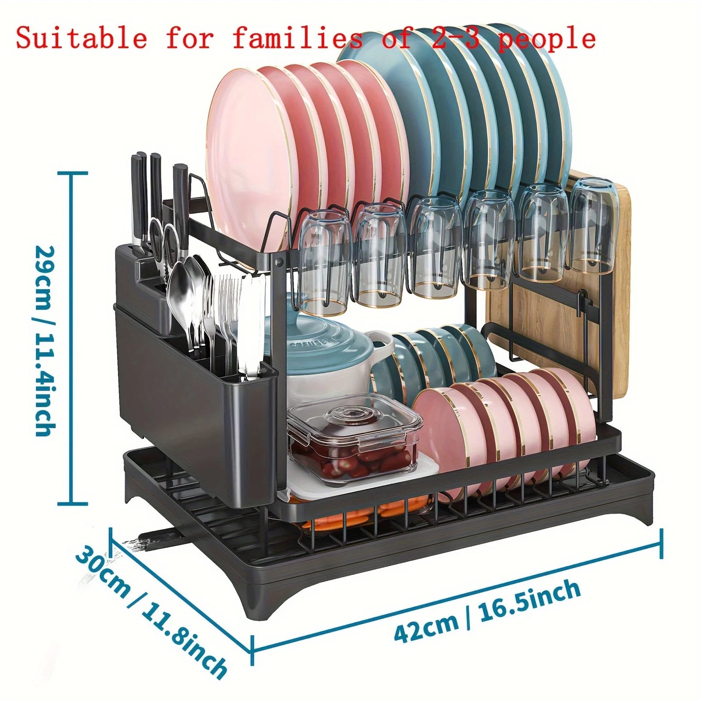 Dish Drying Rack, 2 Tier Large Dish Drying Rack for Kitchen Counter with Drainboard Stainless Steel Dish Drainer for Dish&Cup