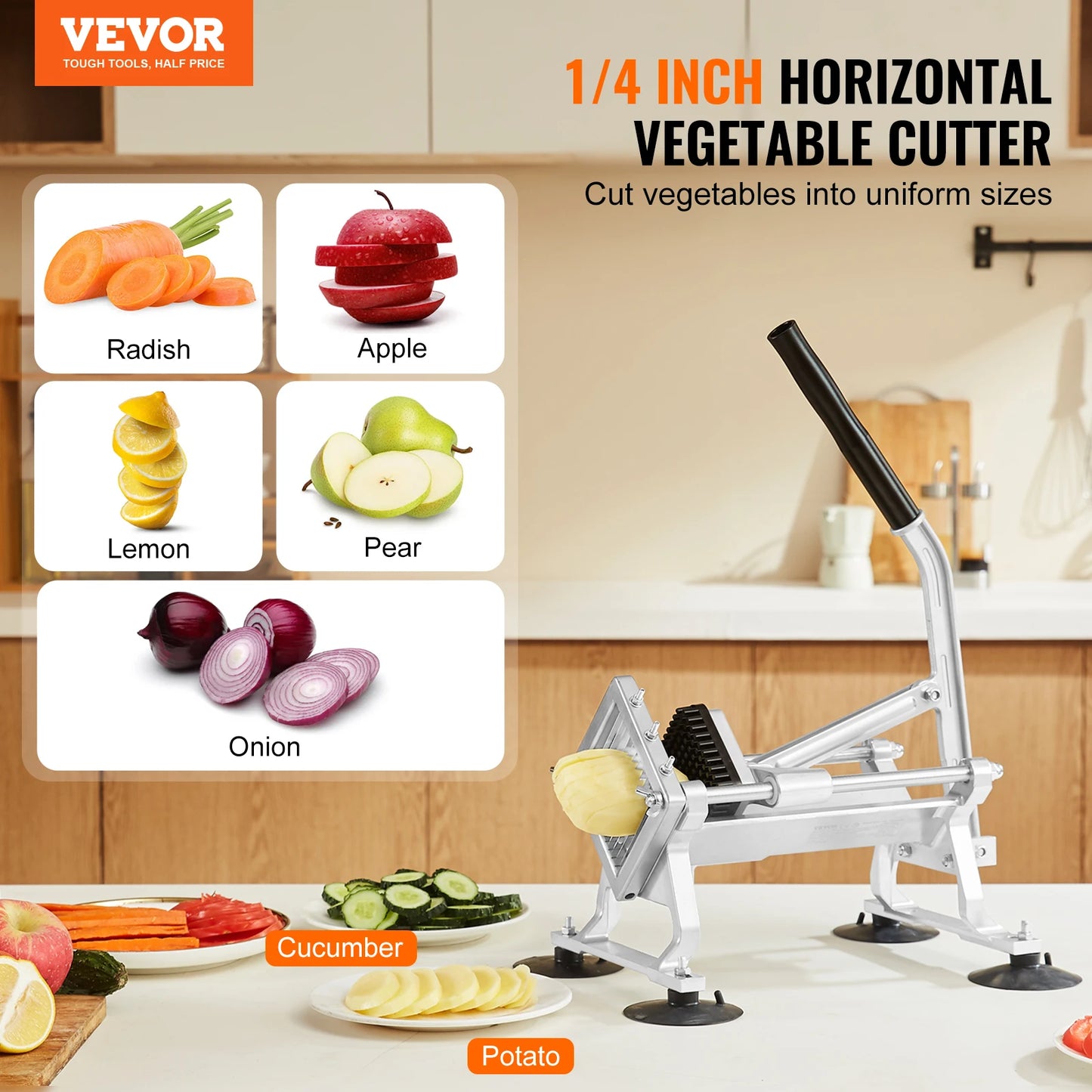 SucceBuy Commercial Vegetable Slicer 1/4 inch Stainless Steel and Aluminum Alloy for Radishes Onions Potatoes Lemons