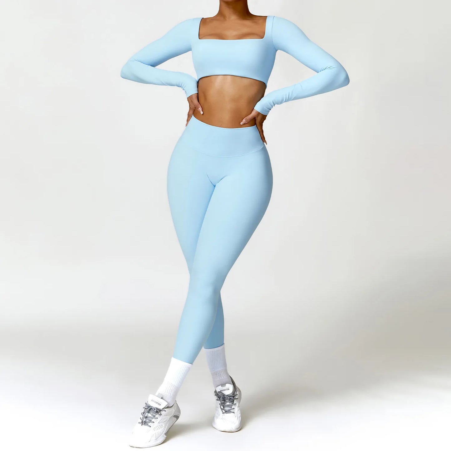 Ctenkevet Long sleeve Shirt Sports Set Women Fitness Yoga Suit Crop Top High Waist Gym Set Women Quick-Dry 2Pcs Yoga Clothes