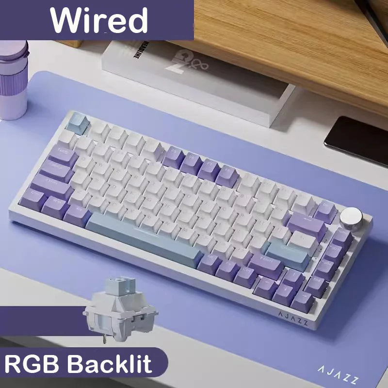 AJAZZ AK820 Wired & Wireless Mechanical Gaming Keyboard,70% Layout,Pluggable Switches,Tri-Mode Connectivity (USB/Bluetooth/2.4G）