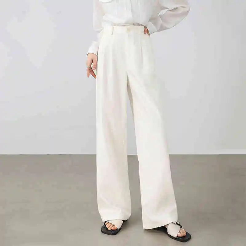 SENTUBILA Lyocell Straight Women's Pants 2025 Spring Summer Fashion Commute Solid High-waist Folds Pockets Trousers 152K58427