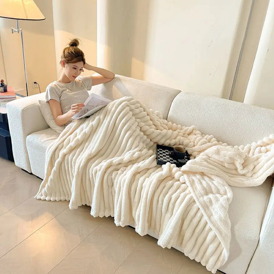 Spring Throw Blanket for Couch, Cozy Warm Plush Striped Blanket for Sofa Bedroom Living Room, All Season Use Festival Home Decor