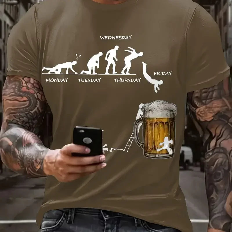 Fun 3D Beer Printed Men's T-shirt Summer Casual O-neck Short sleeved Top Hip Hop Trendy Street Wear Fashionable Breathable