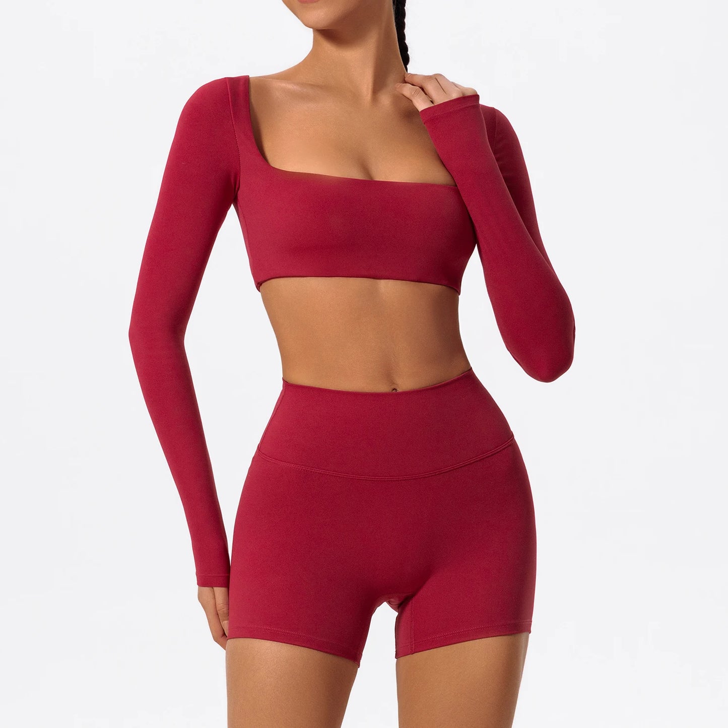 Ctenkevet Long sleeve Shirt Sports Set Women Fitness Yoga Suit Crop Top High Waist Gym Set Women Quick-Dry 2Pcs Yoga Clothes