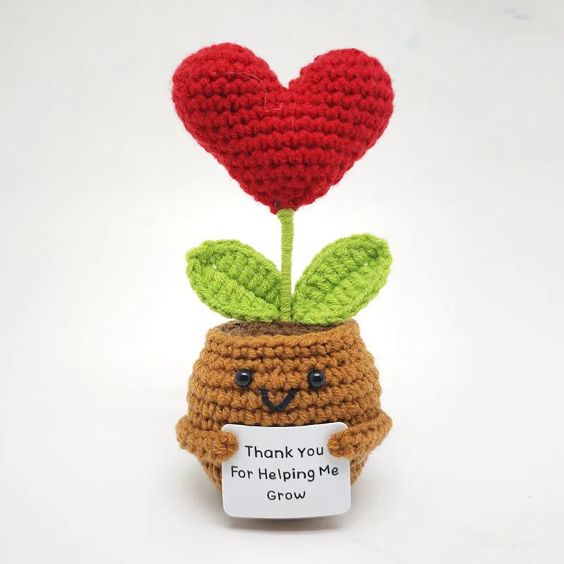 Crochet Flower Artificial Tulip Potted Finished Hand Woven Plants Knitted Sunflower Wedding Gift for Guests Home Decoration
