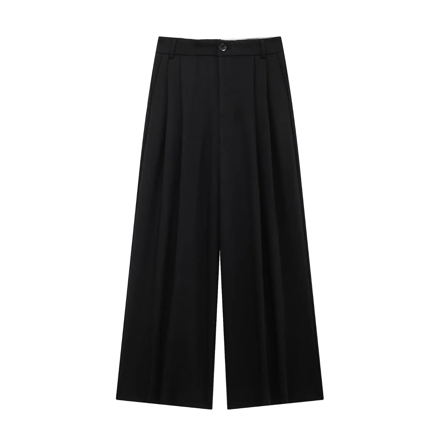 TRAFZA Women Casual Solid Straight Pants 2024 New Fashion Female Loose High Waist Zipper Fly Trousers Vintage Office Lady Pants