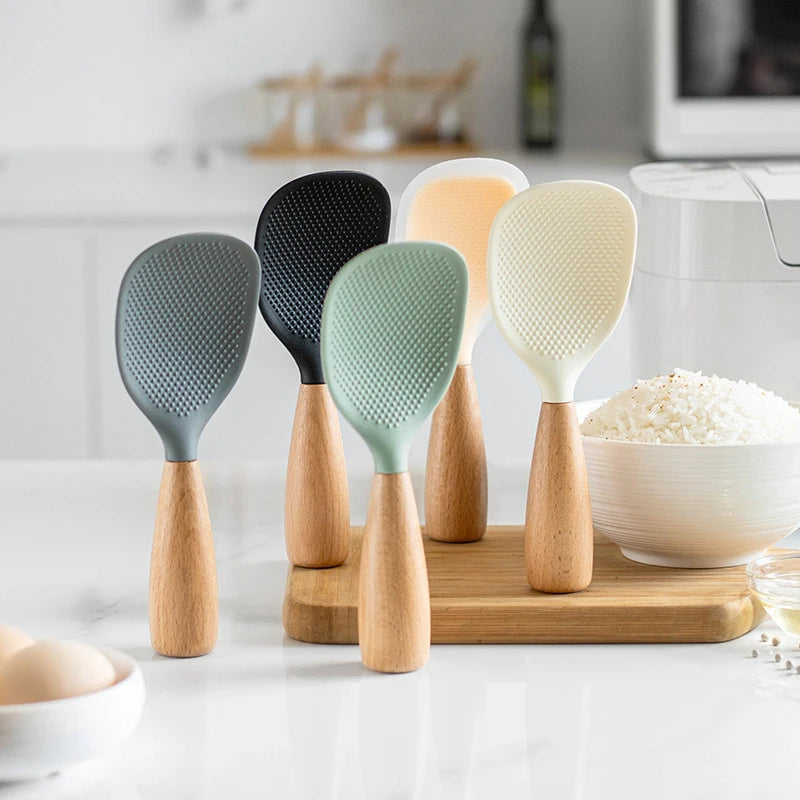 Silicone Rice Spoon Paddle Standing Rice Spatula Heat Resistant Nonstick Rice Scooper Sushi Mashed Potato Tool Kitchen Gadgets