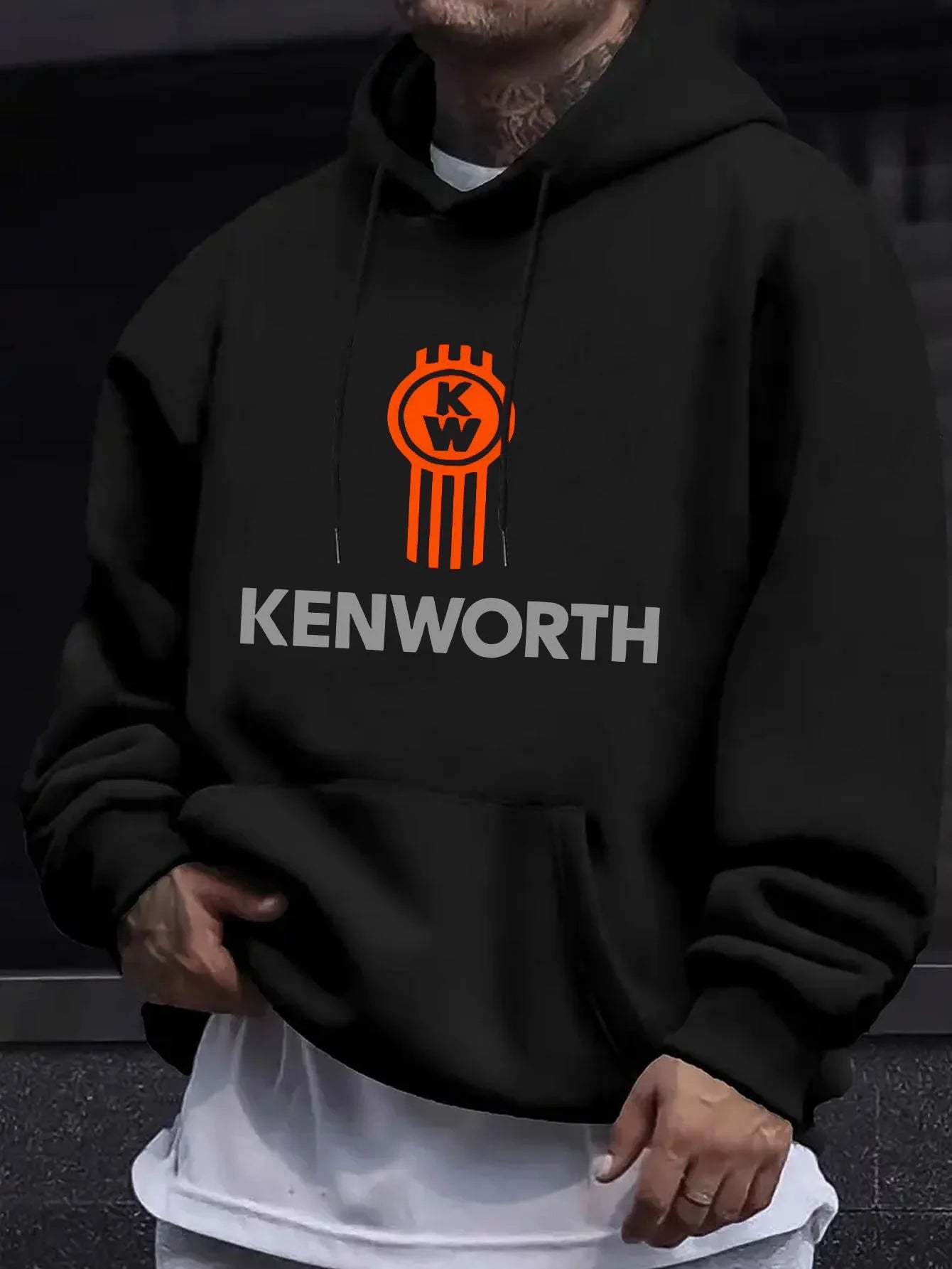 Men'S Fashion Hoodie | Kenworth Print | Casual Pullover with Kangaroo Pocket | Drawstring Hood | Regular Fit Casual Style Hoodie
