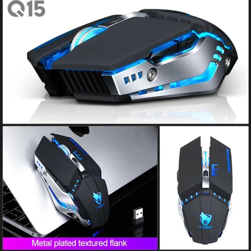 Four gear dpi adjustment Thunder Wolf Q15 charging mute wireless mouse laptop peripherals office games USB mouse
