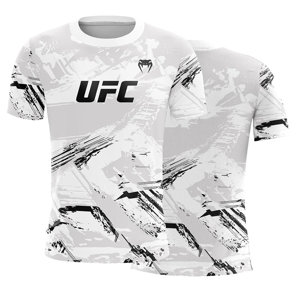 Men's UFC Fashion Short Sleeve Gym Running Round Neck T-Shirt MMA Training Exercise Gym Sport Tops Lightweight Player Jersey
